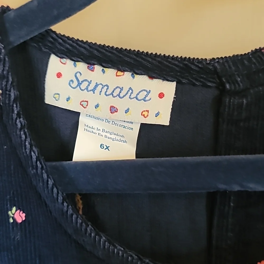 Samara 6x blue corduroy dress with flower embroidery